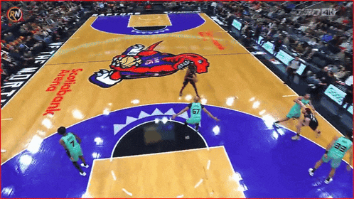 a basketball court with a logo for scotiabank on the floor
