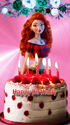 a birthday cake with a doll on top and the words happy birthday