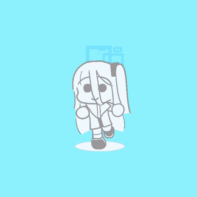 a drawing of a girl on a blue background with a r on it