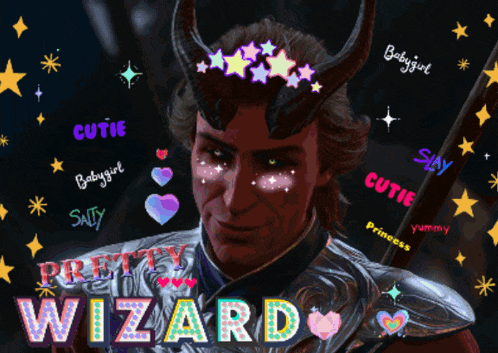 a poster of a man with horns and the word wizard on it