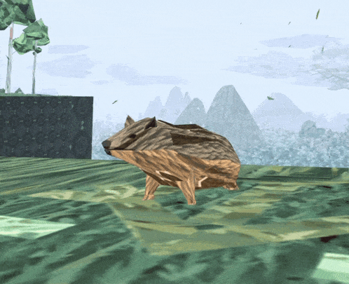 a computer generated image of a boar walking on a grassy field