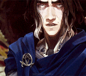 a painting of a man with long hair and a blue cape has the name machineherald on the bottom right corner