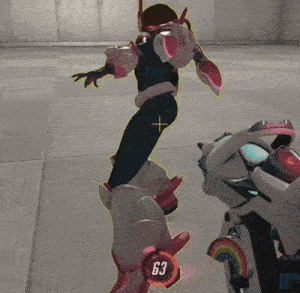 a video game character with the number 63 on it 's hand