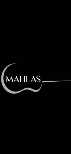 a black background with a white logo that looks like a guitar and the word mahlas .