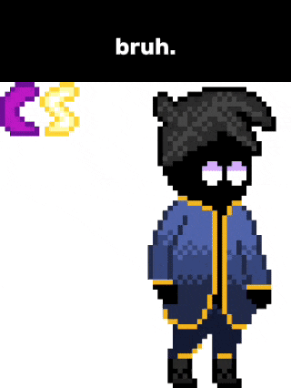 a pixel art drawing of a person with the words bruh on the bottom