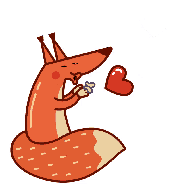 a cartoon of a fox with a heart and butterflies coming out of its mouth