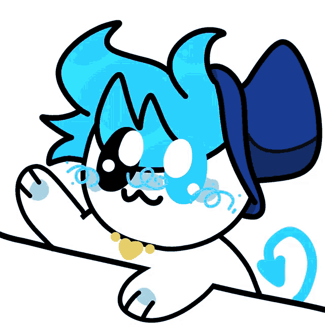 a cartoon cat with blue hair and a top hat