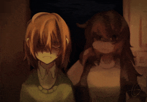 a drawing of a girl with orange hair and a girl with brown hair
