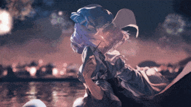 a girl in a white dress is holding an umbrella in front of fireworks