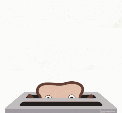 a cartoon of a slice of toast standing on top of a toaster .