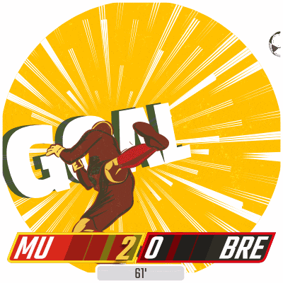 a yellow and red sign that says goal mu 20 bre on it