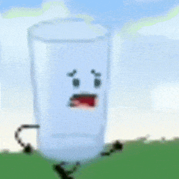 a cartoon drawing of a glass with arms and legs and a face