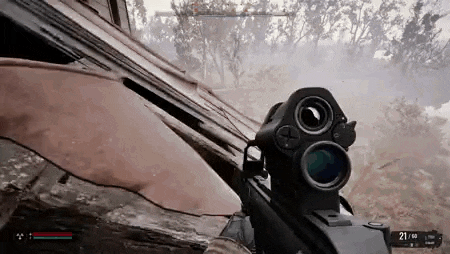 a person is holding a gun in a video game with a scope .