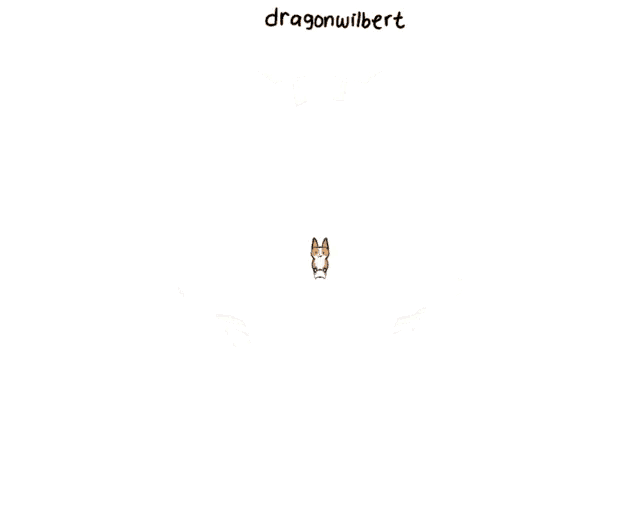 a drawing of a dog with the name dragonwilbert on the bottom right