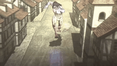 a drawing of a monster running down a street with the letter p in the background