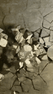 a painting of a cracked wall with a few pieces of paper that say ' always ' on them