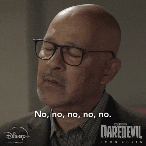 a man wearing glasses says no no no no no on a daredevil poster