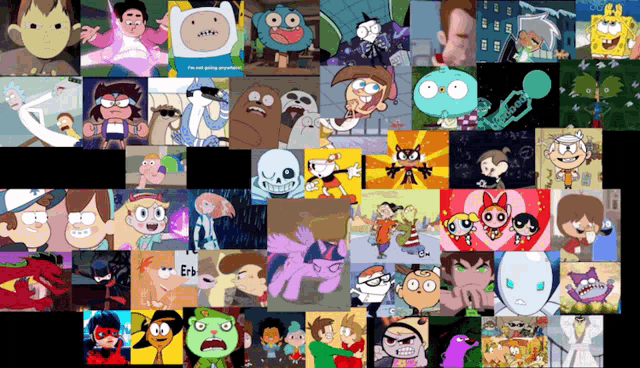 a collage of cartoon characters including spongebob