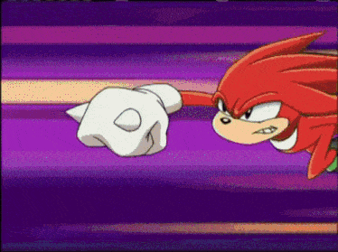 a cartoon character with a red head and white gloves is fighting another character