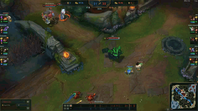 a screen shot of a league of legends game with the score 21 to 32