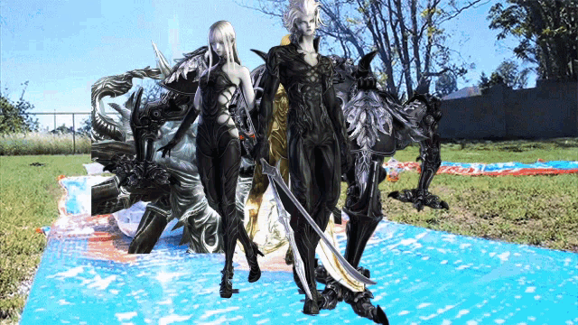 a statue of a man with a sword and a woman with a sword