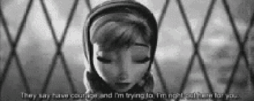 a black and white photo of anna from frozen with a quote