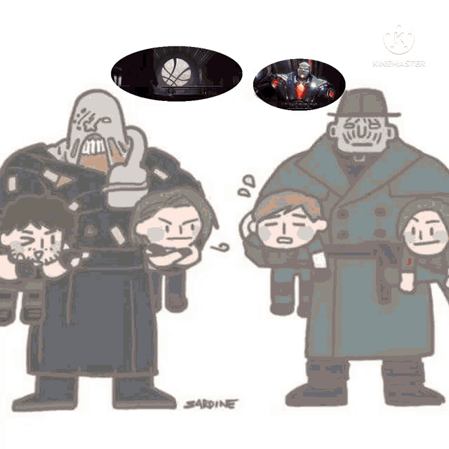 a cartoon of a group of people standing next to each other holding a child .