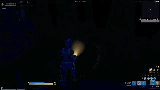 a person in a video game holding a flashlight in the dark
