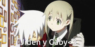 a picture of a boy and girl with the words jiden y gaby < 3
