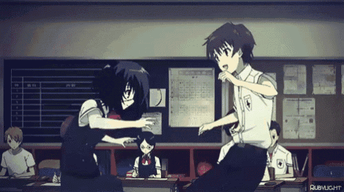 a boy and a girl are dancing in a classroom with the words rubylight on the bottom