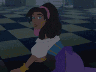 a woman in a white top and purple skirt looks angry