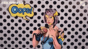 a pop art illustration of a woman with a speech bubble that says " oops "