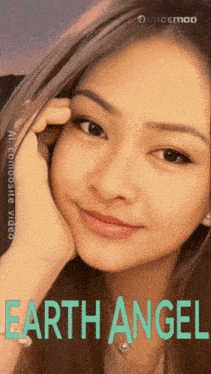 a woman 's face is displayed on a poster that says earth angel