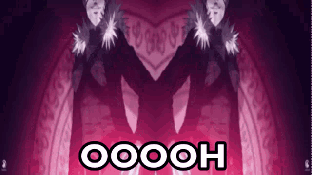 a cartoon character is standing in front of a pink background with the words oooh written on it