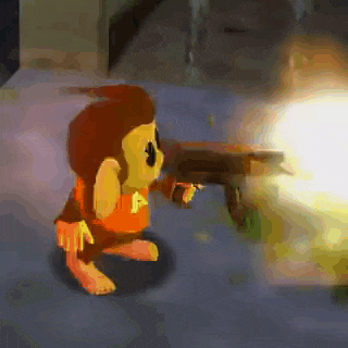 a cartoon monkey is holding a gun in a video game