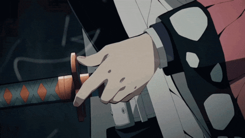 a person holding a sword with their finger pointing