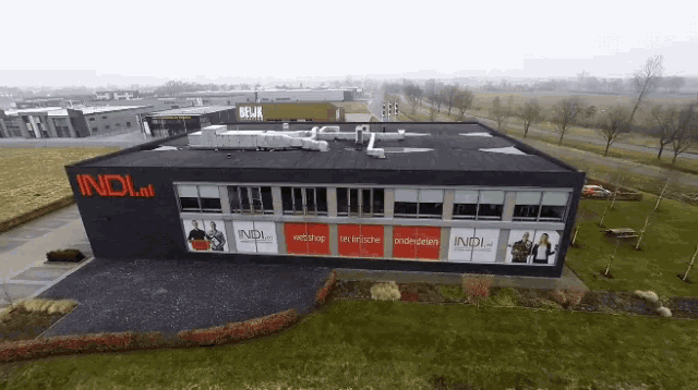 an aerial view of a building with the word indi on it