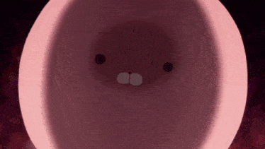 a close up of a pink circle with a cartoon face on it