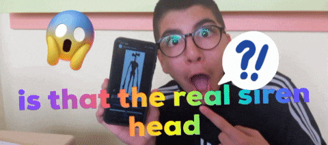 a boy with glasses is holding a cell phone with the words is that the real siren head