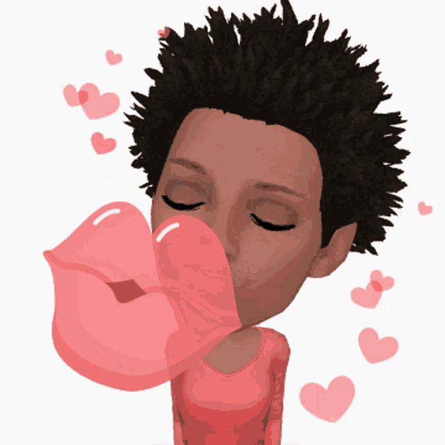 a cartoon of a woman blowing a kiss with hearts surrounding her