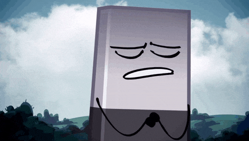 a cartoon character with a face that says ' i 'm tired ' on it