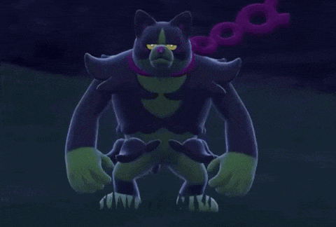 a cartoon character is standing in the dark with a purple smoke coming out of it 's mouth .