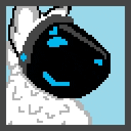 a pixel art of a robot with a blue eye