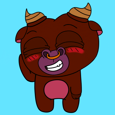 a cartoon drawing of a brown bull with horns