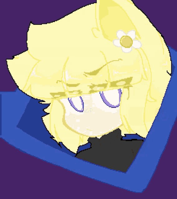 a pixel art drawing of a girl with blonde hair and a flower in her hair