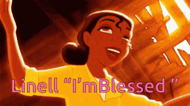 a cartoon of a woman with the words linell " i 'm blessed " below her