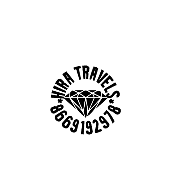 a black and white logo for hira travels with a diamond in the center