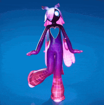 a cartoon character with a heart cut out of her chest is standing in front of a blue background
