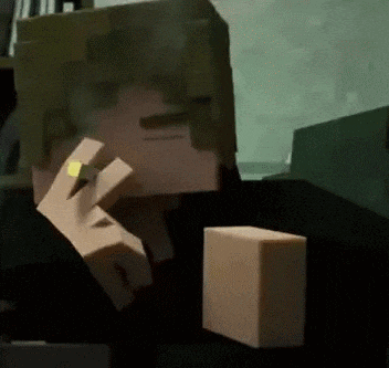 a close up of a minecraft character with a ring on his finger .