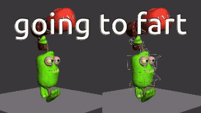 a cartoon character with boxing gloves on his head and the words going to fart behind him